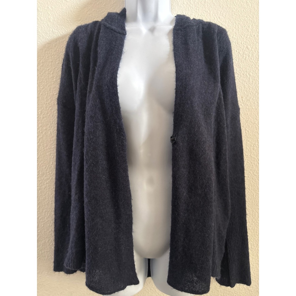 Moth Anthropology Hooded Cardigan M Navy Blue Cozycore Alpaca Wool Pointelle